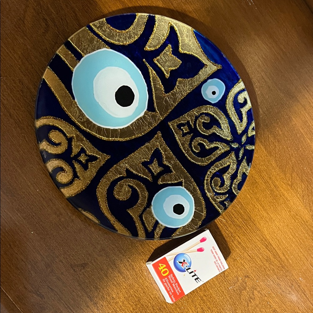 Hand painted, Artistic Blue and Gold  Plate
